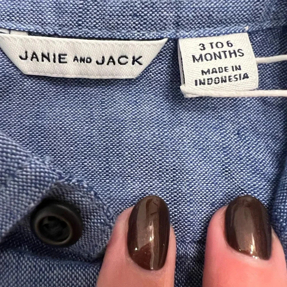 Janie & Jack Blue Linen Button Down Collared Shirt - Picture 5 of 8
